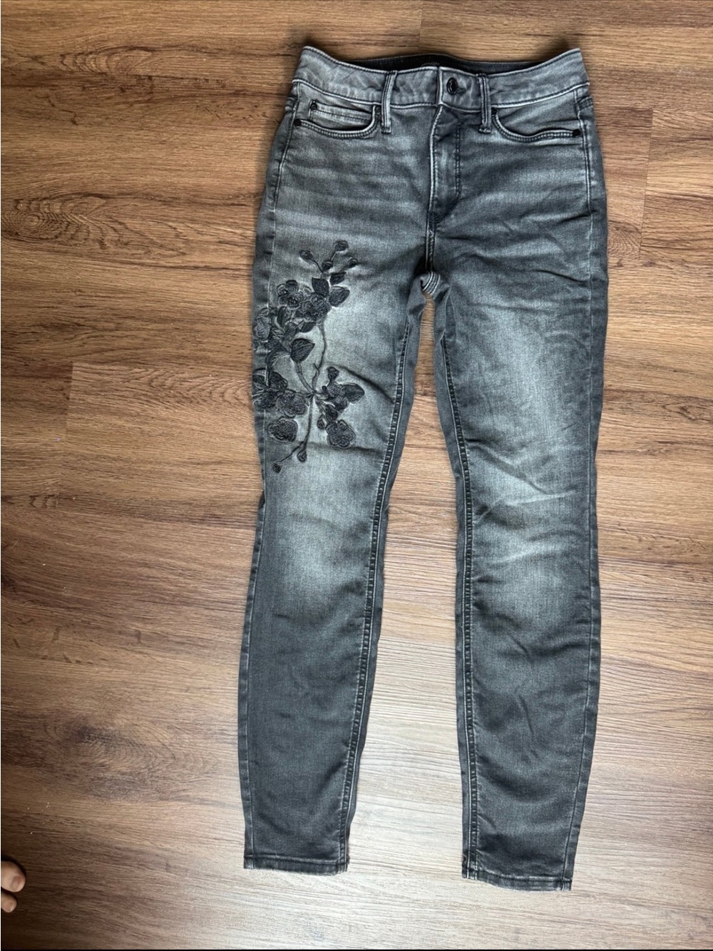 Womens Black Washed Jeans with Floral Embroidery